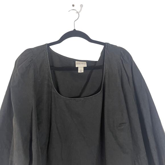 Ava & Viv Women's Plus Size‎ 2X Black 100% Cotton Quarter Balloon Sleeve Blouse - Picture 3 of 9